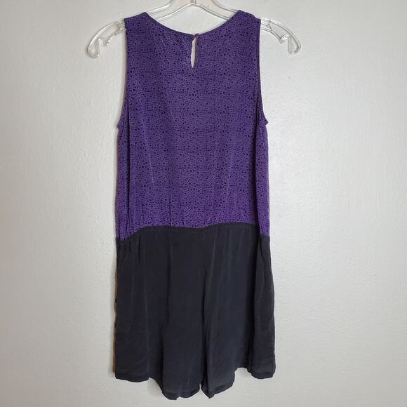 Foreign Exchange 100% Silk Purple + Black Spotted Sleeveless Romper Size XS - Picture 2 of 12